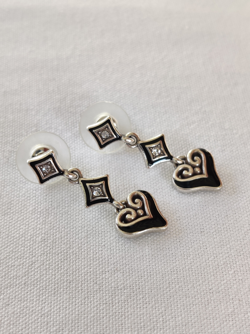 Brighton Black Enamel Heart Drop Earrings
